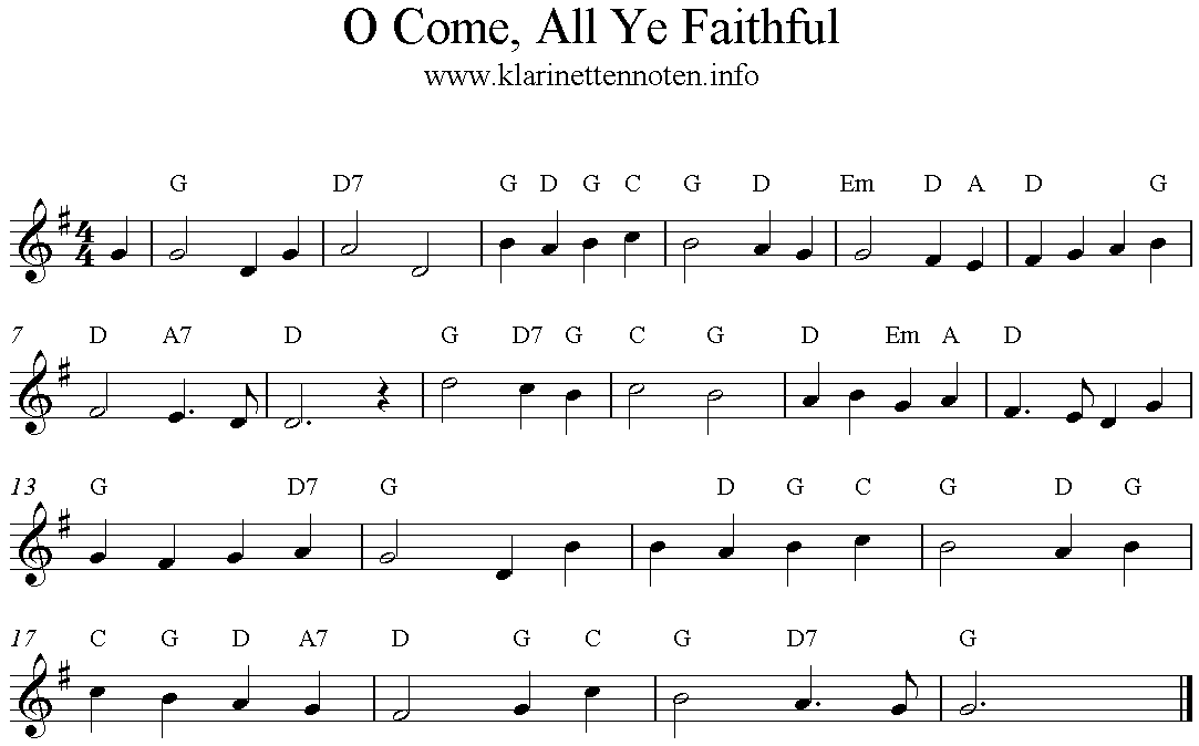Freesheetmusic, Trumpet, Clarinet, O Come, All Ye Faithful, Adeste Fideles